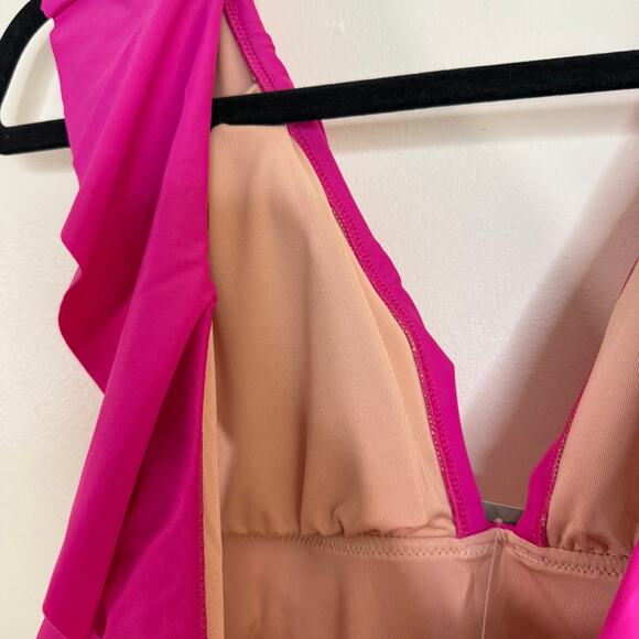 NWT J. Crew Women's Plunge V-Neck Pink Ruched Ruffle One-Piece Swimsuit Size 4 - Picture 4 of 6